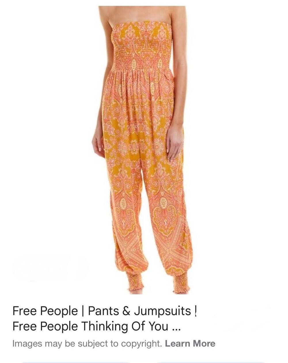 Free People Thinking of You Strapless Smocked Jumpsuit LG